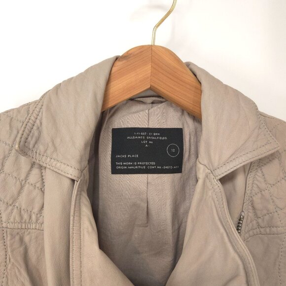 AllSaints Spitalfields Jacks Place Tan Quilted Leather Vest Women's Size 12 - Picture 2 of 12